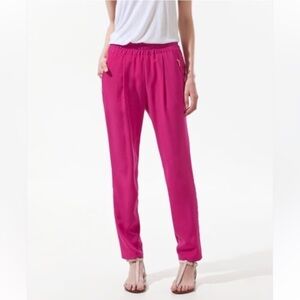 Zara Fuchsia trouser with elastic waist neon pink with zipped pockets Size Small